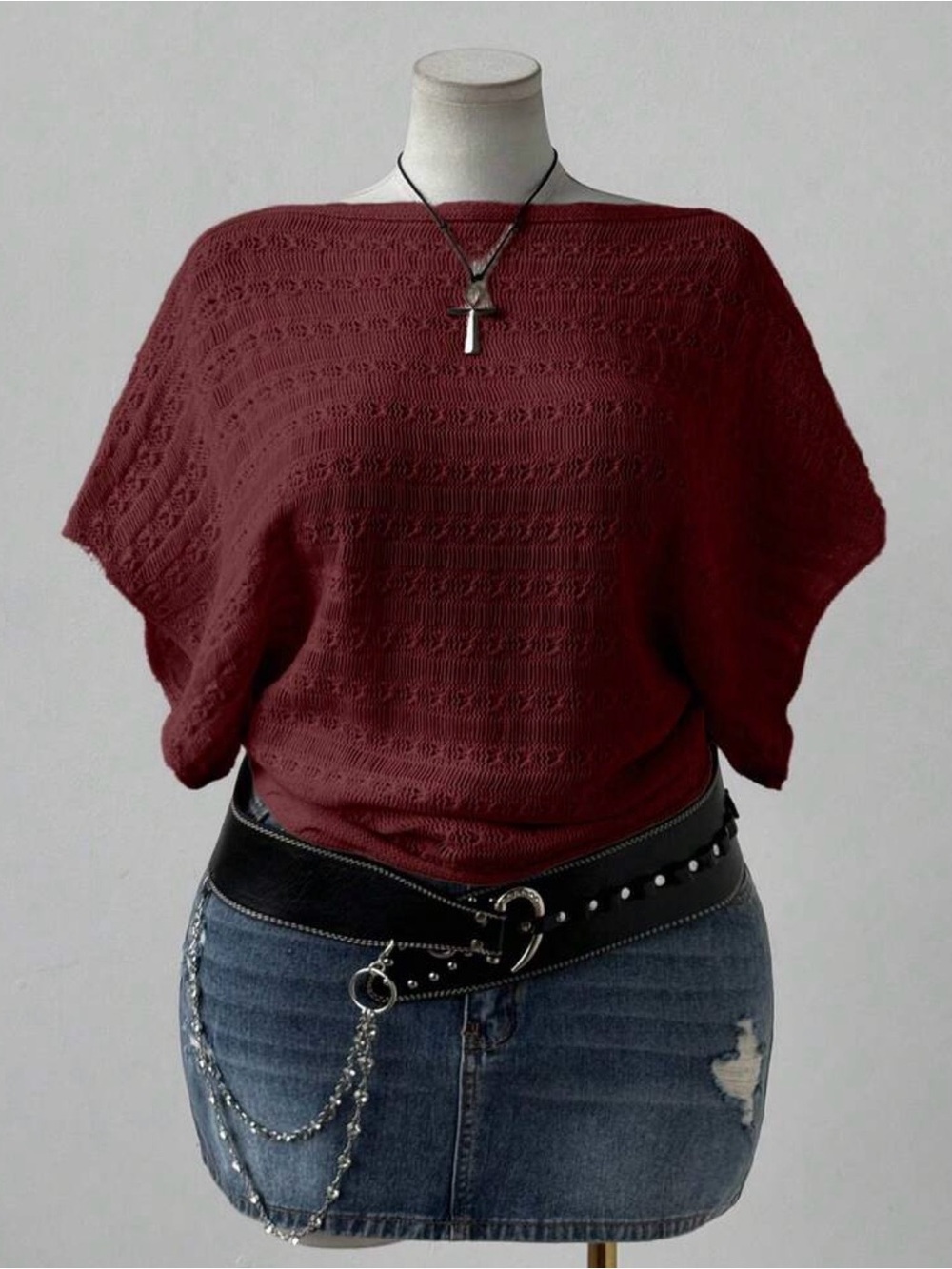 Womens Boatneck Knit Sweater Top in Burgundy